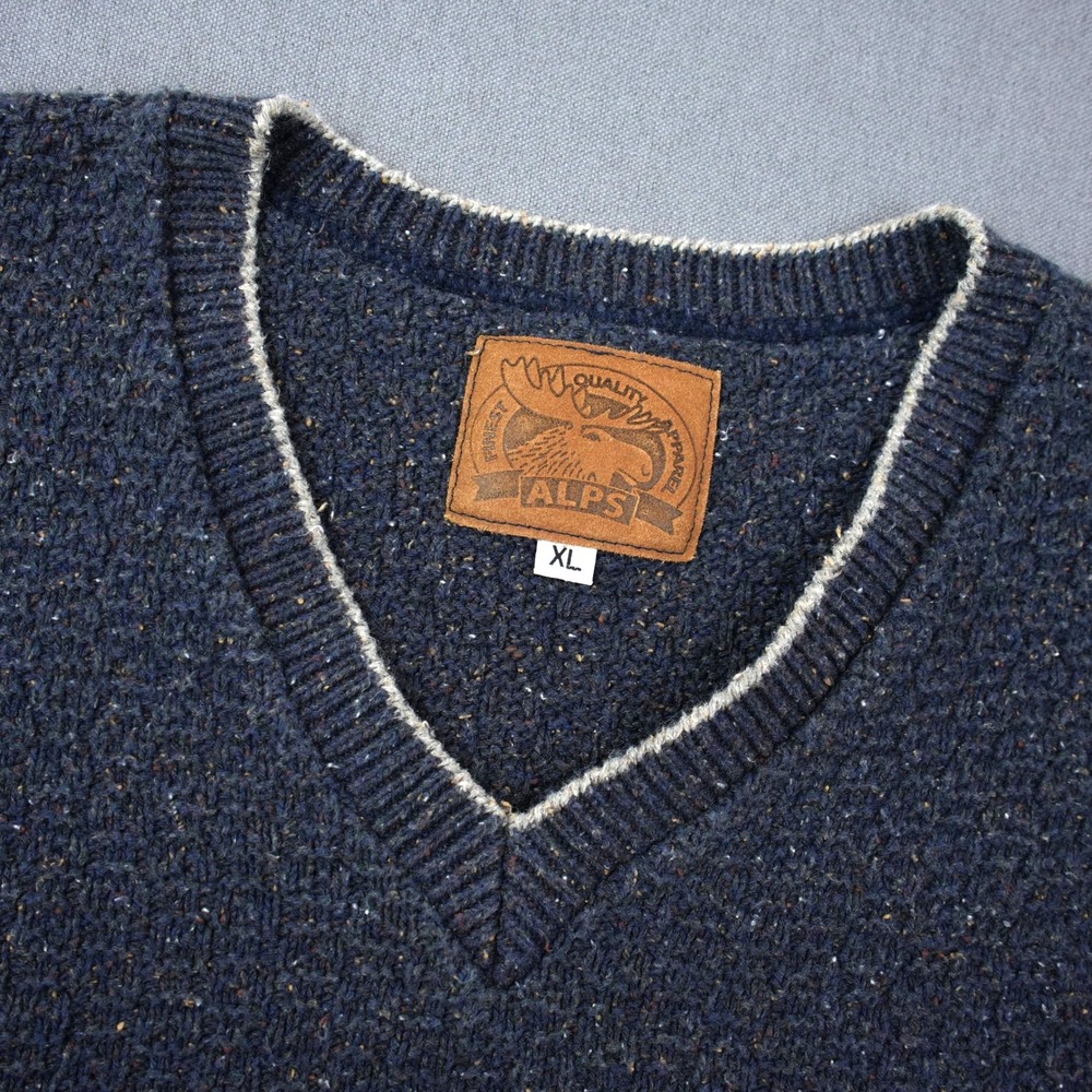 Vintage ALPS USA Knit V Neck Sweater Vest Textured Men XL Outdoor Preppy Cottage